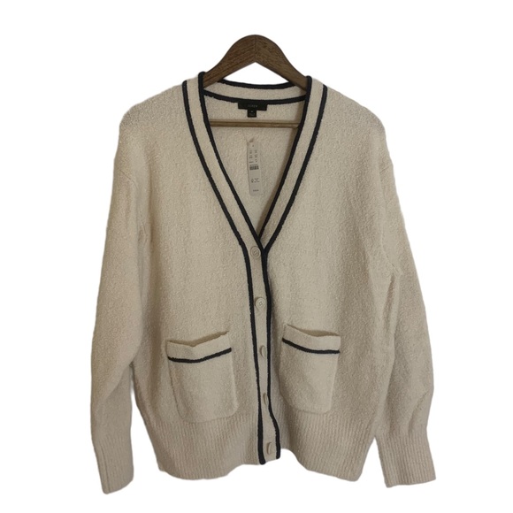 J. Crew Sweaters - J.Crew Womens Cream Navy Front Pocket Cardigan